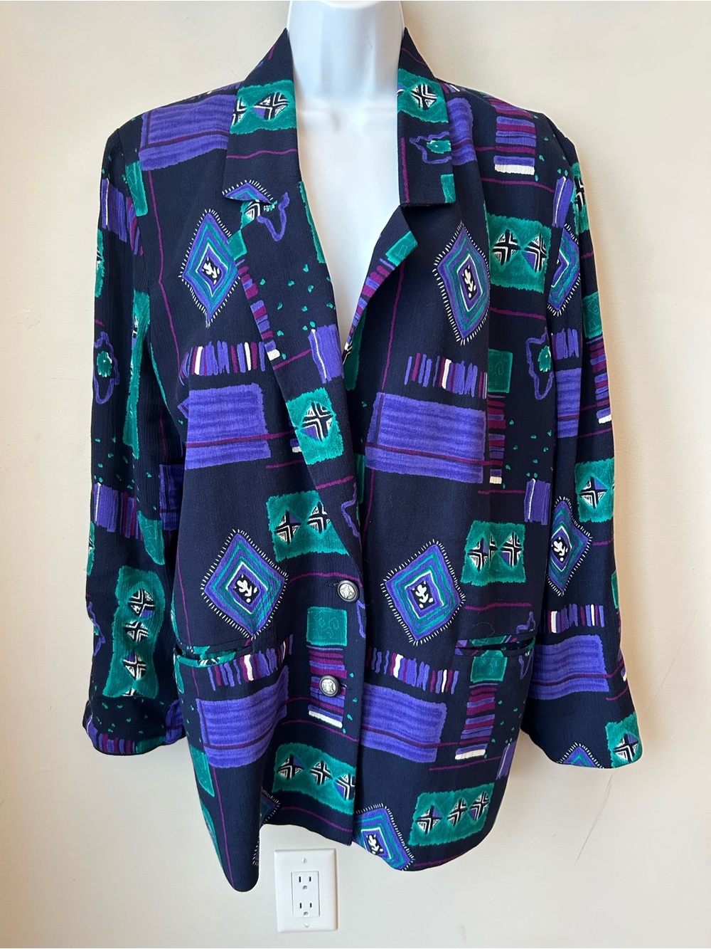 Vintage 90s Aimeé Sport Abstract Geometric Lightweight Blazer Made in Canada